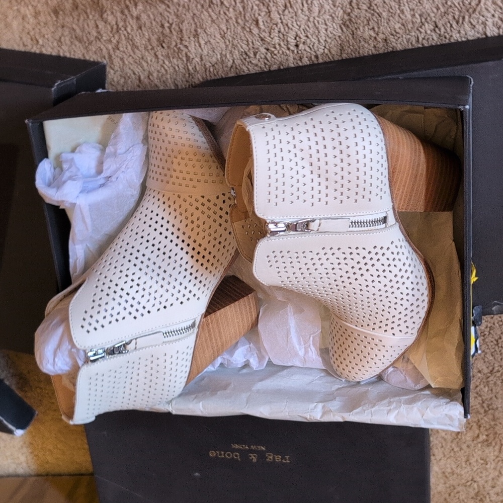 Rag & Bone Cream Perforated Ankle Boots NIB